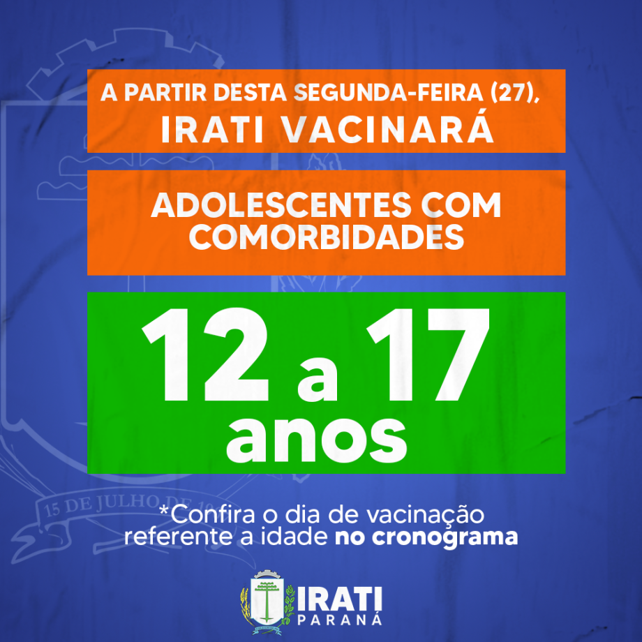 Segunda (27), inicia vacinação contra a Covid-19 para adolescentes com comorbidades