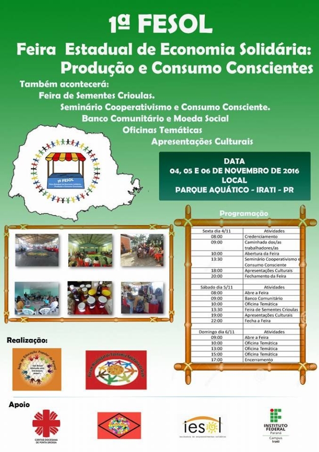 1° Feira Estadual de Economia Solidária será realizada em Irati