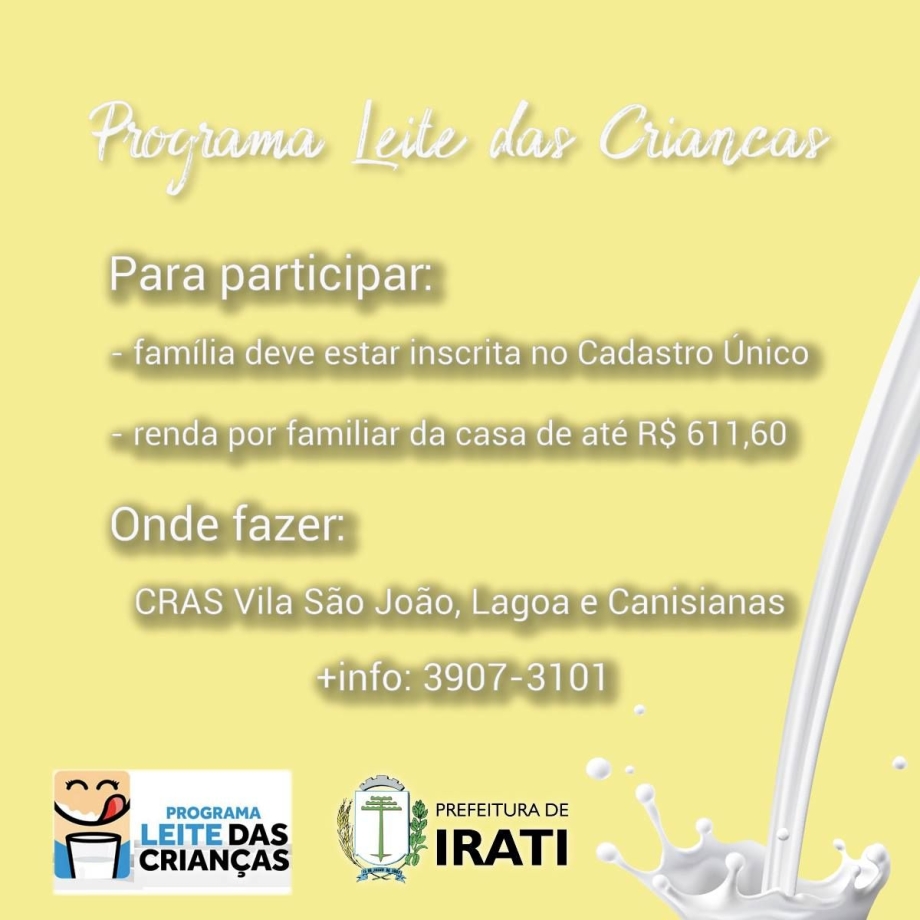 Cadastro para o Programa Leite das Crianças