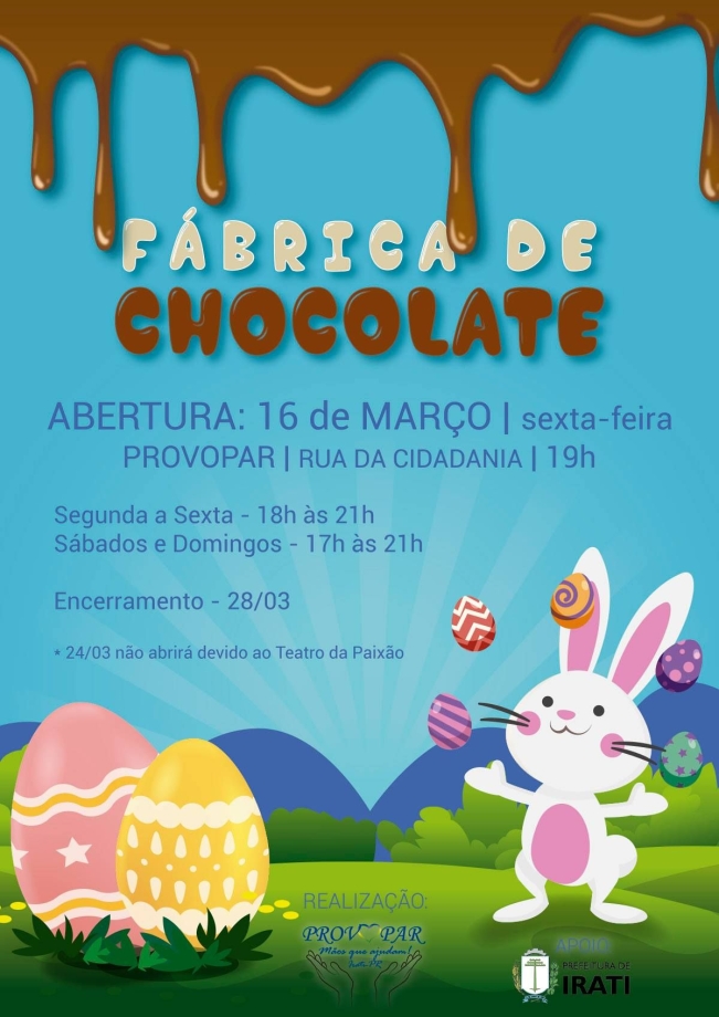 Casa do Coelho abre sábado, 16, com o tema ‘Fábrica de Chocolate’
