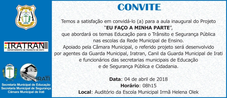 Aula inaugural do projeto “Eu Faço a Minha Parte” será quarta (04)