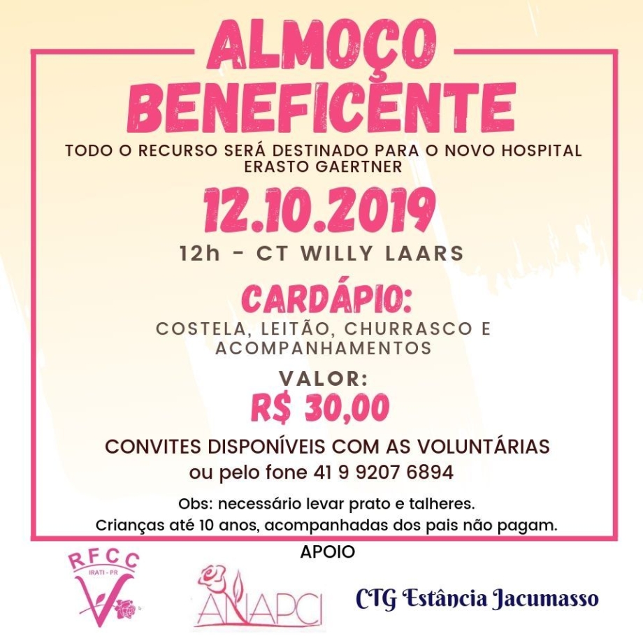 Projeto do novo Erasto de Irati tem almoço beneficente