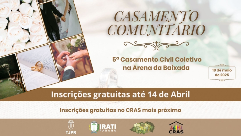 Prefeitura de Irati divulga inscrições para Casamento Comunitário do Programa Justiça no Bairro