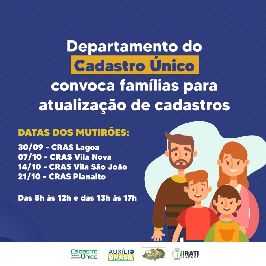 Departamento do Cadastro Único convoca famílias para atualização de cadastros