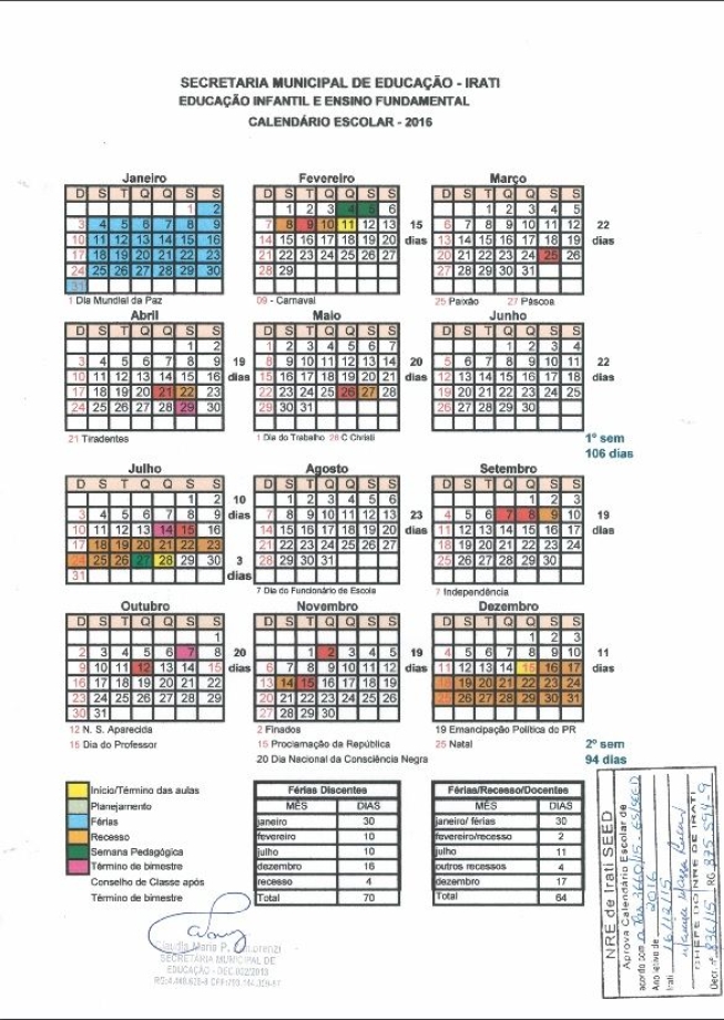 Calendário 2016