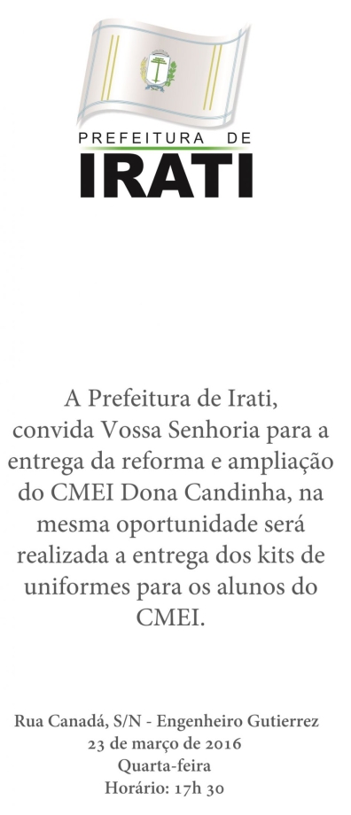 Entrega da reforma e ampliação do CMEI Dona Candinha será nesta quarta-feira