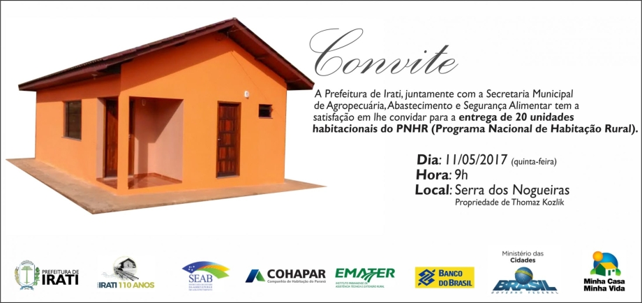 Entrega de 20 casas rurais será quinta-feira, dia 11