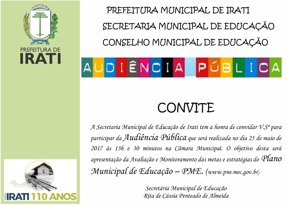 Plano Municipal de Educação de Irati terá audiência pública dia 25