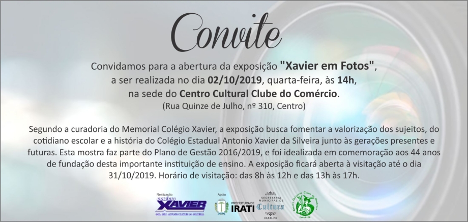Exposição “Xavier em Fotos” abre nesta quarta-feira (02/10)