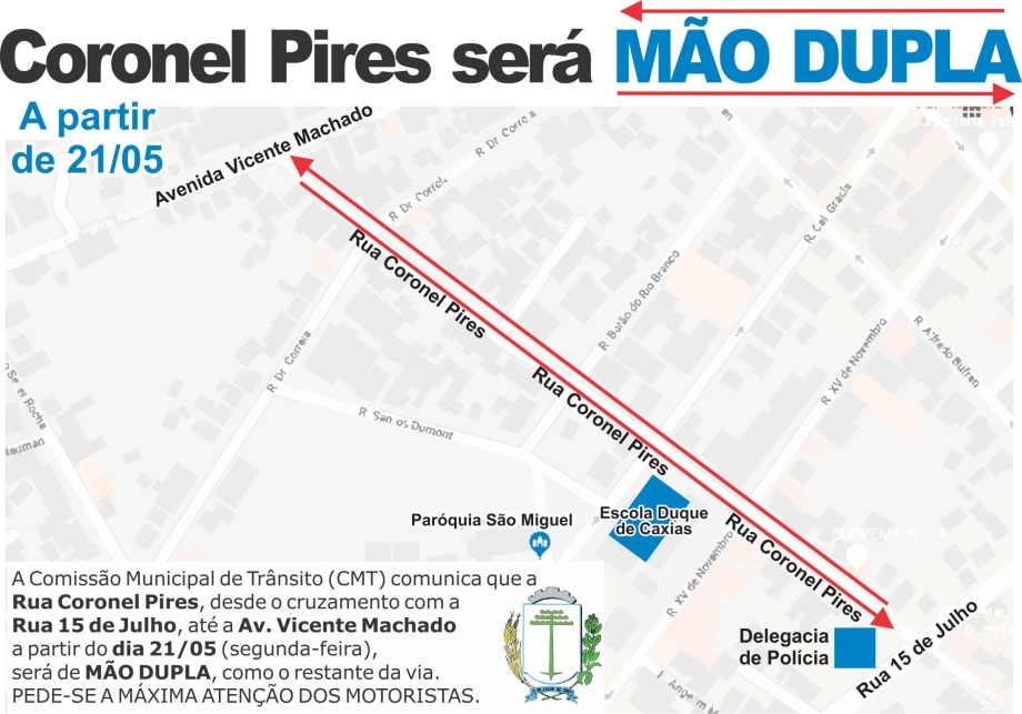 Rua Coronel Pires passará a ter mão dupla em toda a extensão