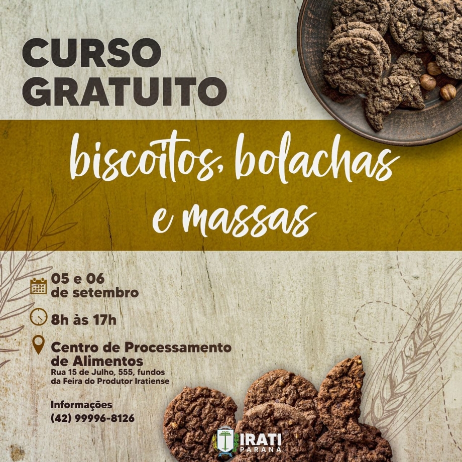 Prefeitura e Senar oferecem curso gratuito de biscoitos, bolachas e massas