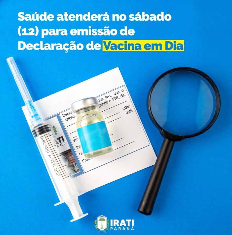Saúde atenderá no sábado (12) para emissão de Declaração de Vacina em Dia