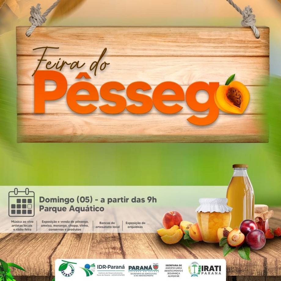 Neste domingo (05), Parque Aquático receberá a Feira do Pêssego