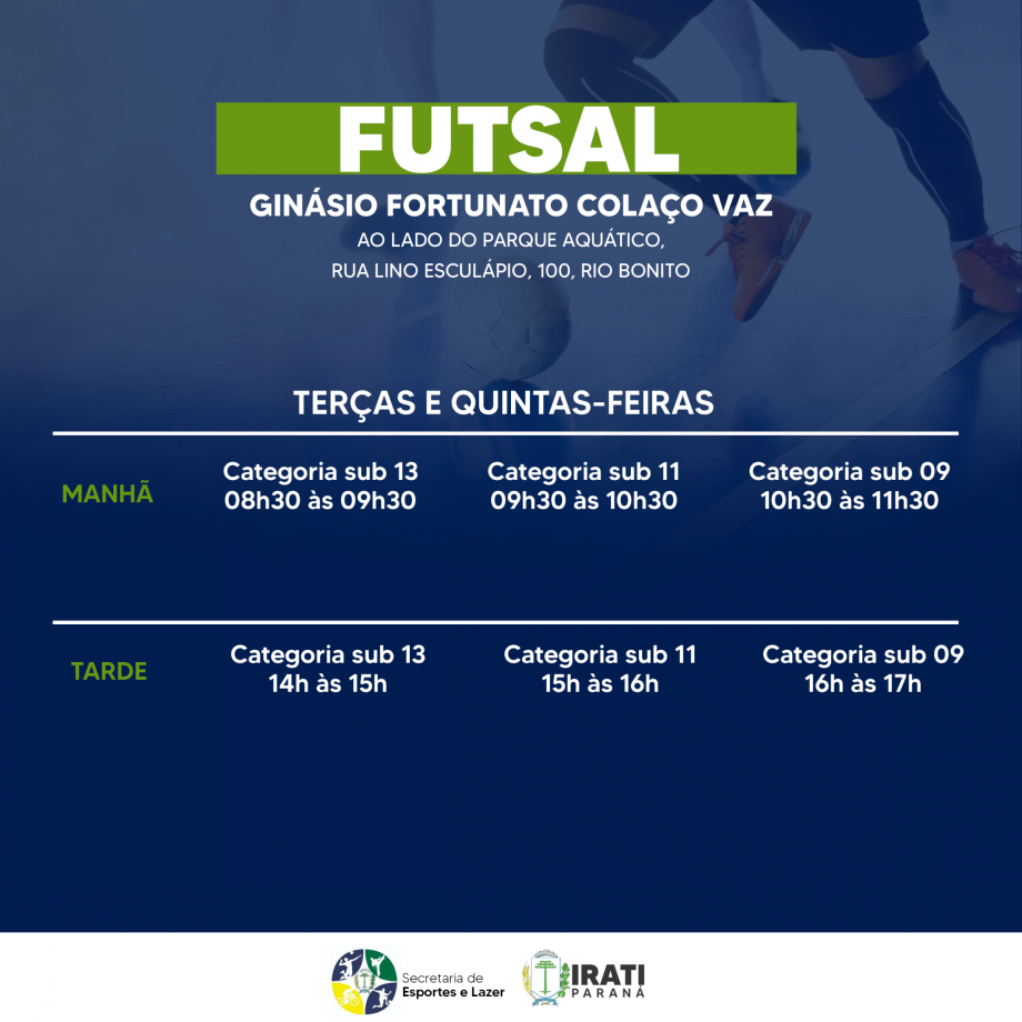 Treinos de futsal acontecem nas terças e quintas