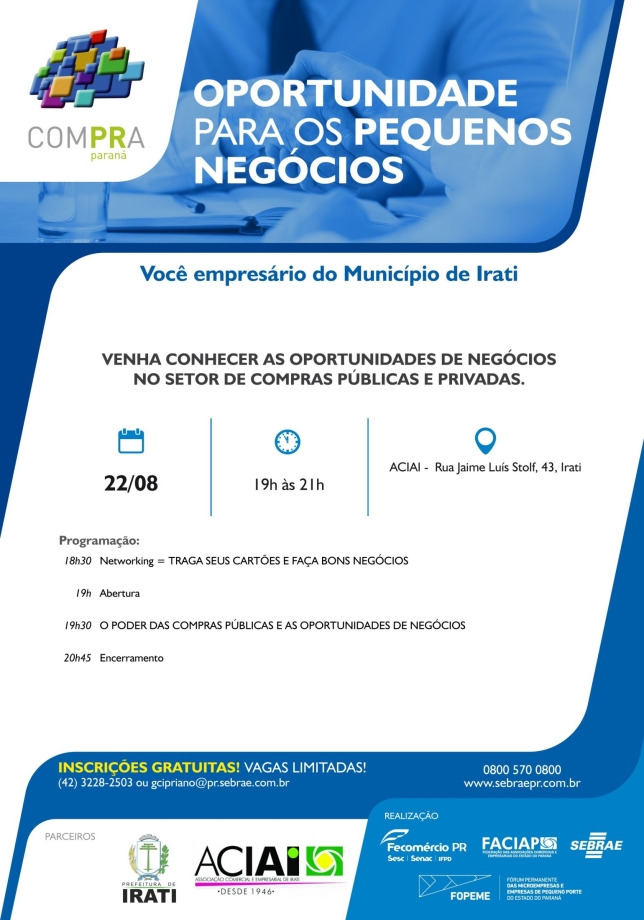 Cidade Empreendedora de Irati promove palestra gratuita dia 22