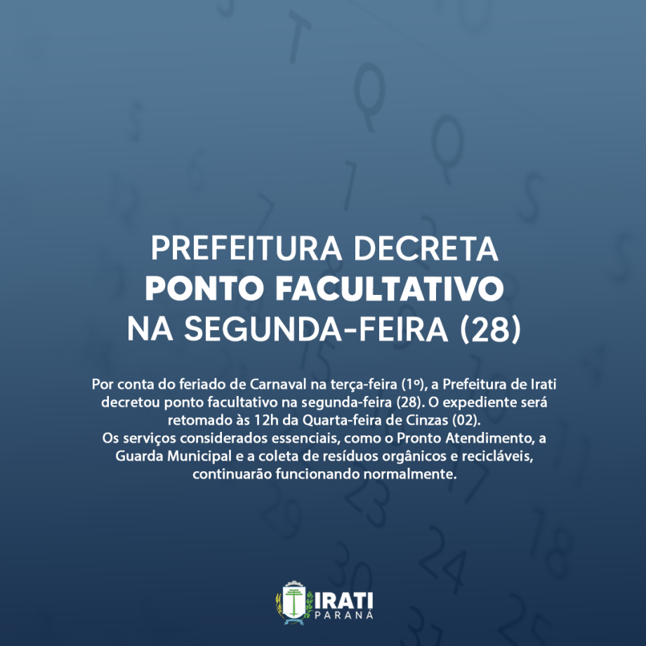 Prefeitura decreta ponto facultativo na segunda-feira (28)