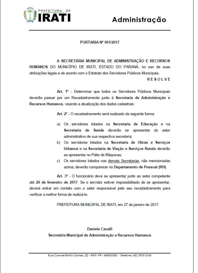 Prefeitura convoca funcionários para recadastramento