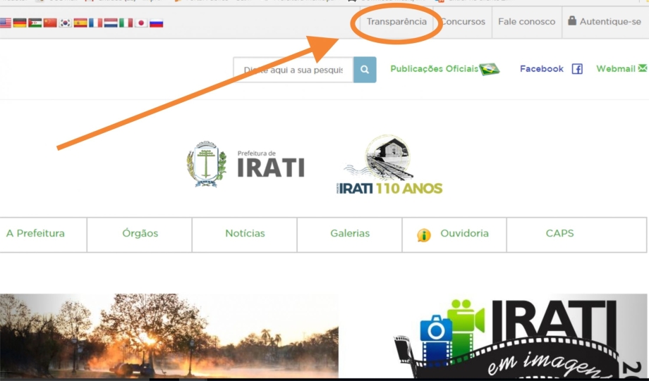 Transparência é a primeira aba no portal oficial da Prefeitura