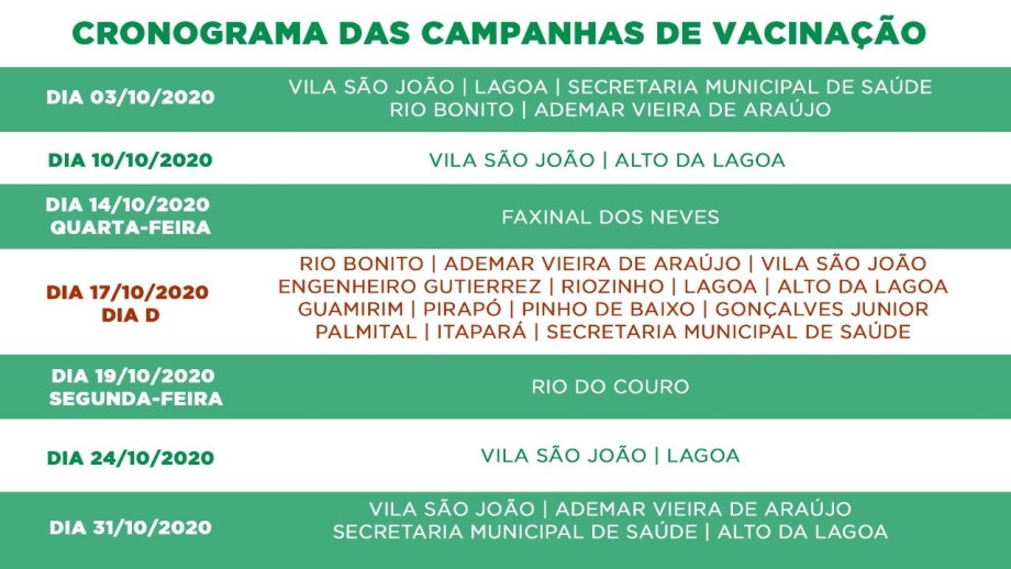 Vacinação aos Sábados