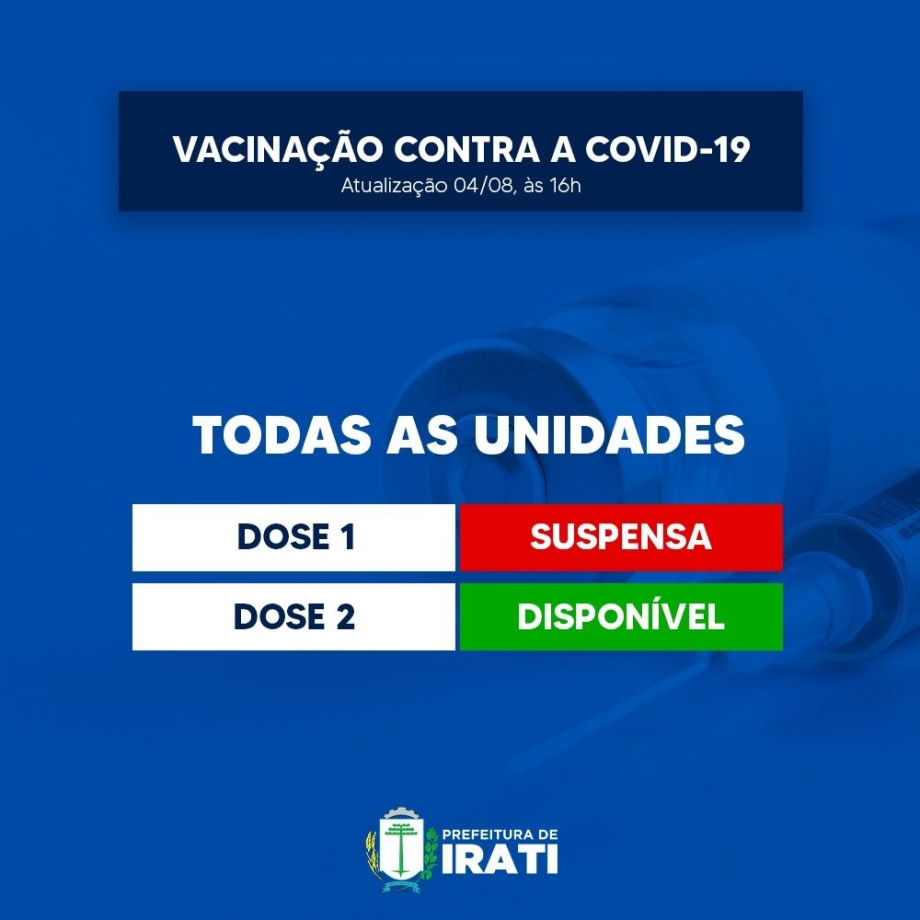 Vacinação da primeira dose contra Covid-19 está suspensa