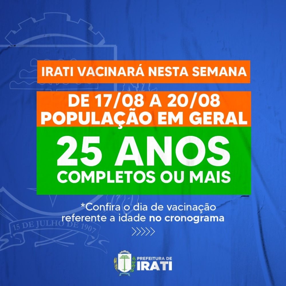 Nesta semana, Irati vacinará população acima dos 25 anos
