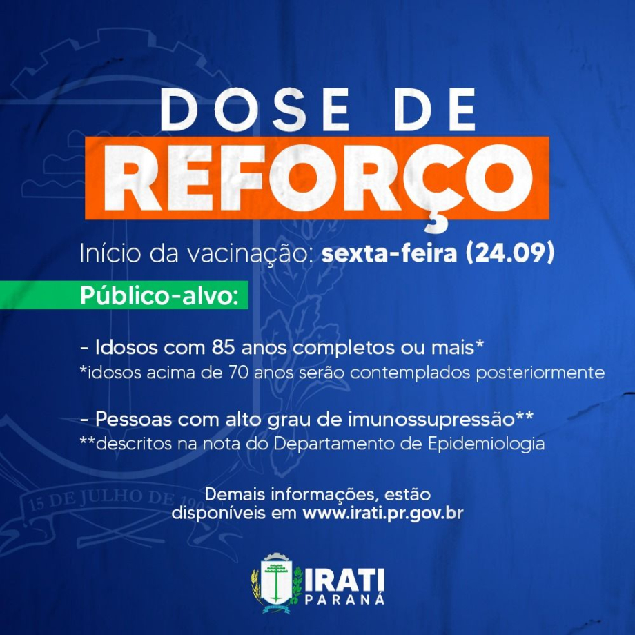 Irati iniciará aplicação da 3ª dose contra a Covid-19, a partir desta sexta (24)