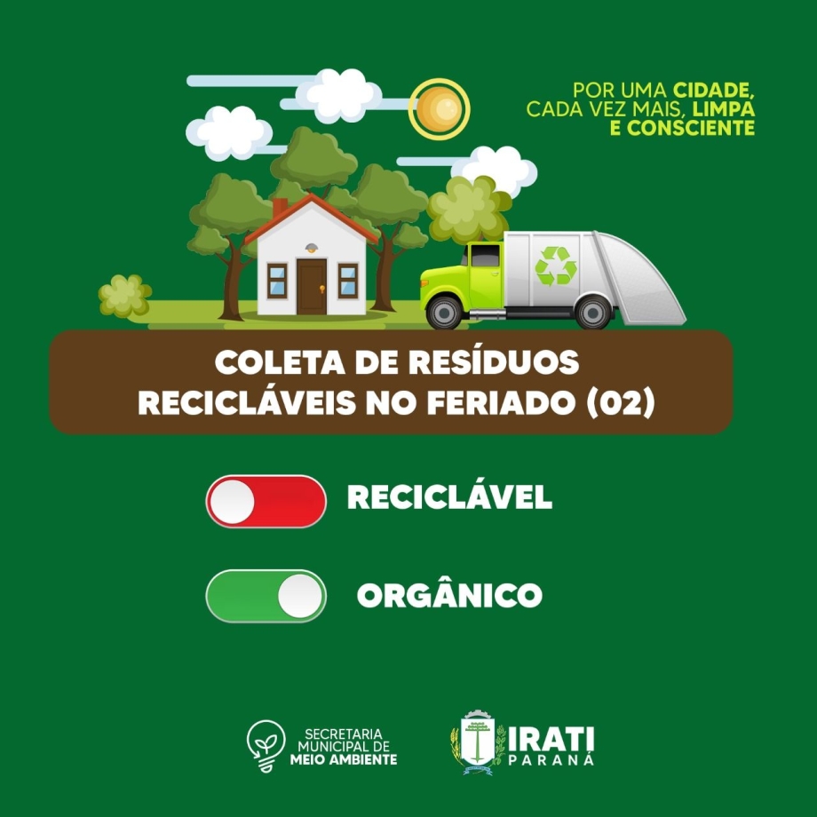 Aviso sobre coleta de resíduos recicláveis no feriado