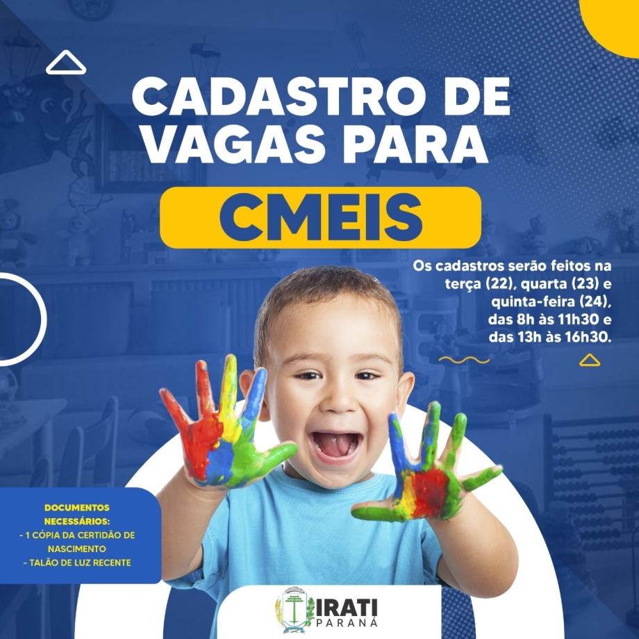 Cadastro para espera de vaga dos CMEIs acontece de 22 a 24 de novembro