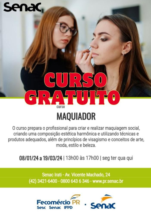 Prefeitura e Senac ofertam vagas gratuitas para cursos profissionalizantes em 2024