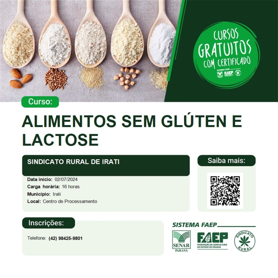 Inscrições abertas para curso de Produção de alimentos sem glúten e lactose
