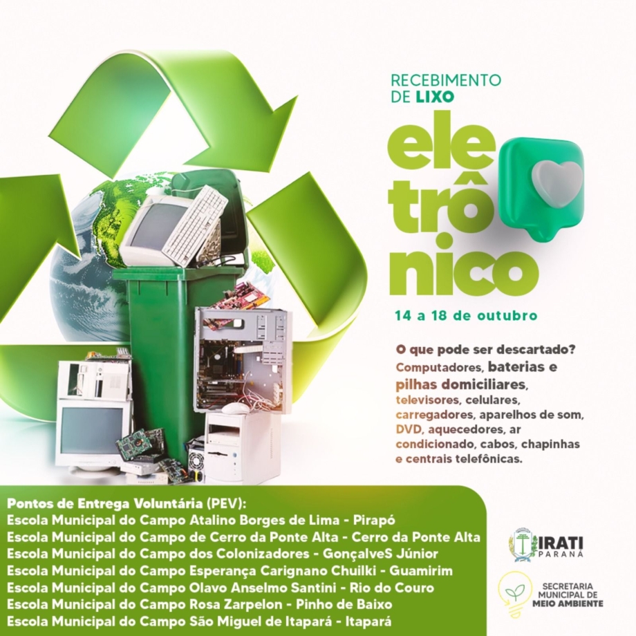 Irati terá pontos para recebimento de lixo eletrônico de 14 a 18 de outubro