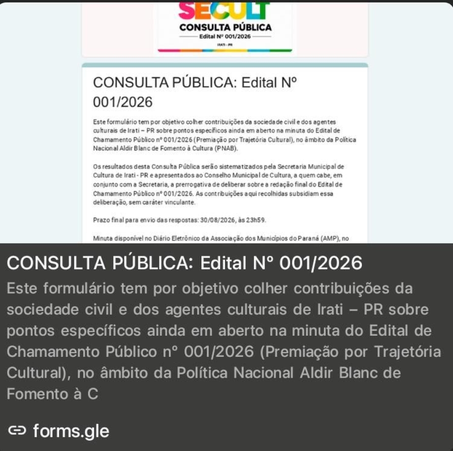 Irati abre Consulta Pública para Editais do Ciclo 02 da PNAB